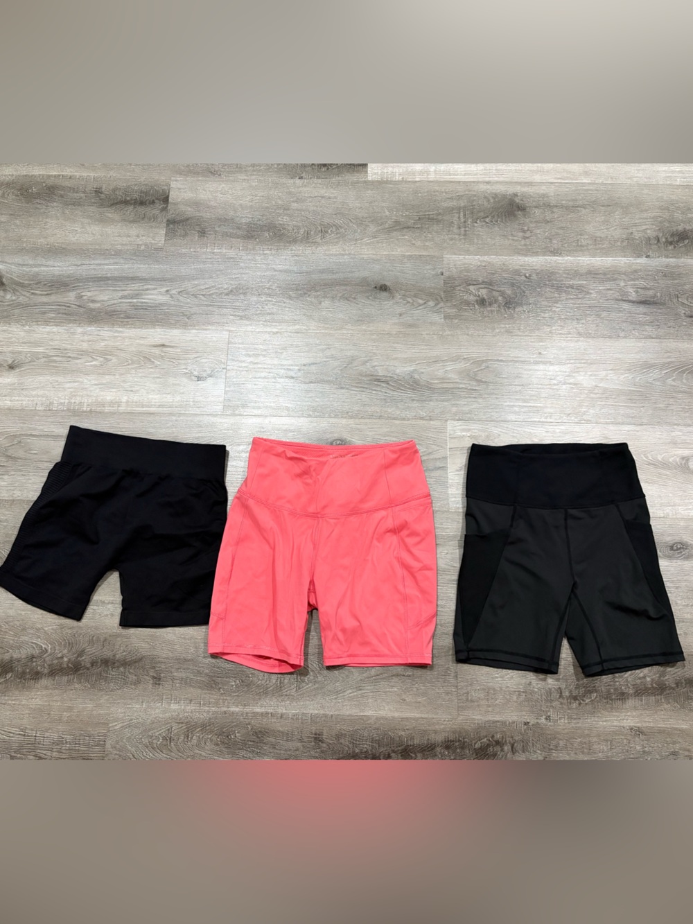 Women's High-Waist Athletic Bike Shorts - Black & Coral